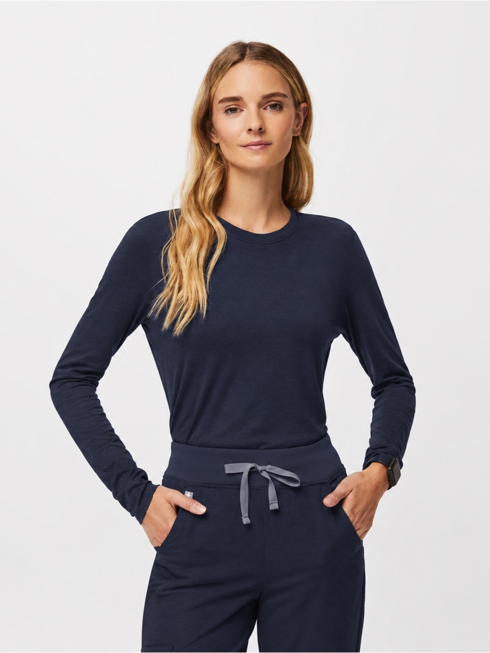 FIGS Super Soft Long Sleeve Crewneck T Shirt M Navy Pima Cotton Modal Underscrub